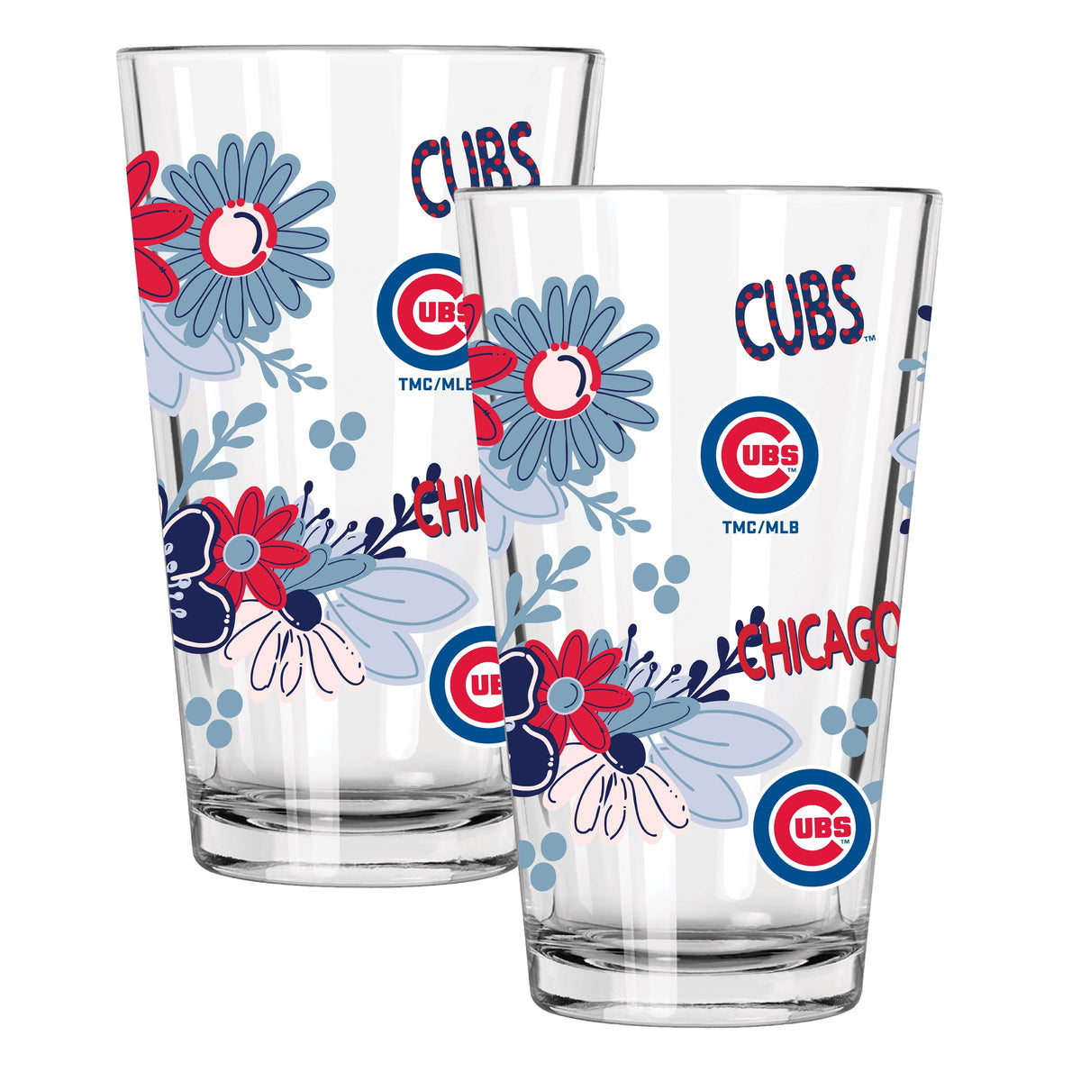2pk 16oz Pint Glass, Direct Print, Flowers Design | Chicago Cubs
