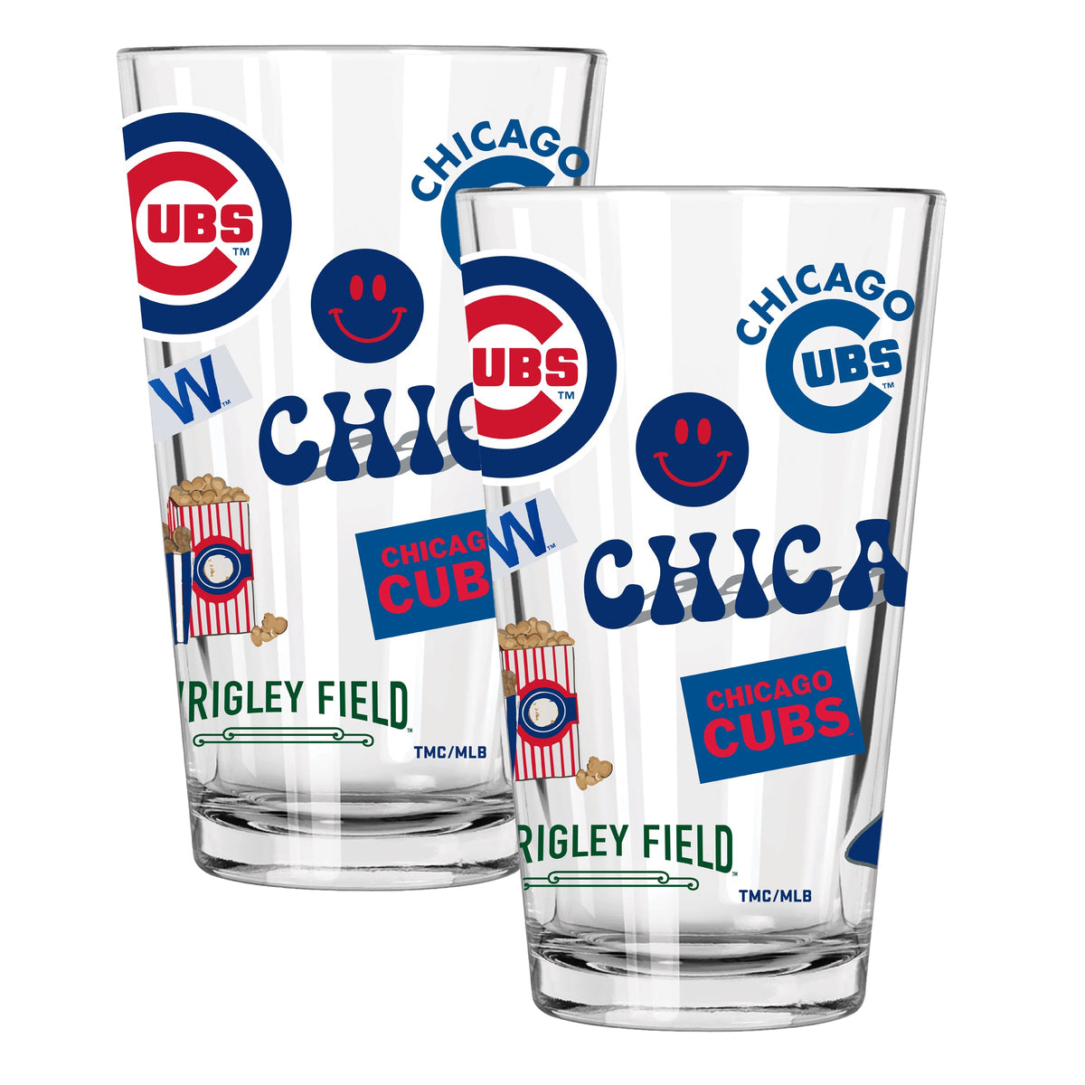 2pk 16oz Pint Glass, Direct Print, Loco Design | Chicago Cubs