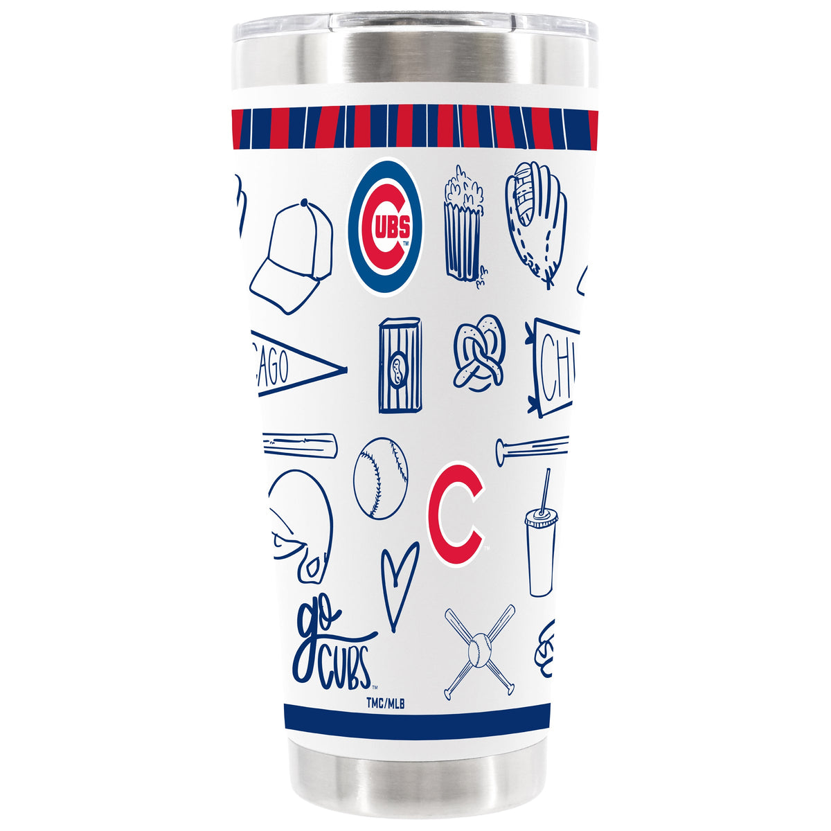 30oz White Stainless Steel Tumbler, Direct Print, Sketchpad Design | Chicago Cubs