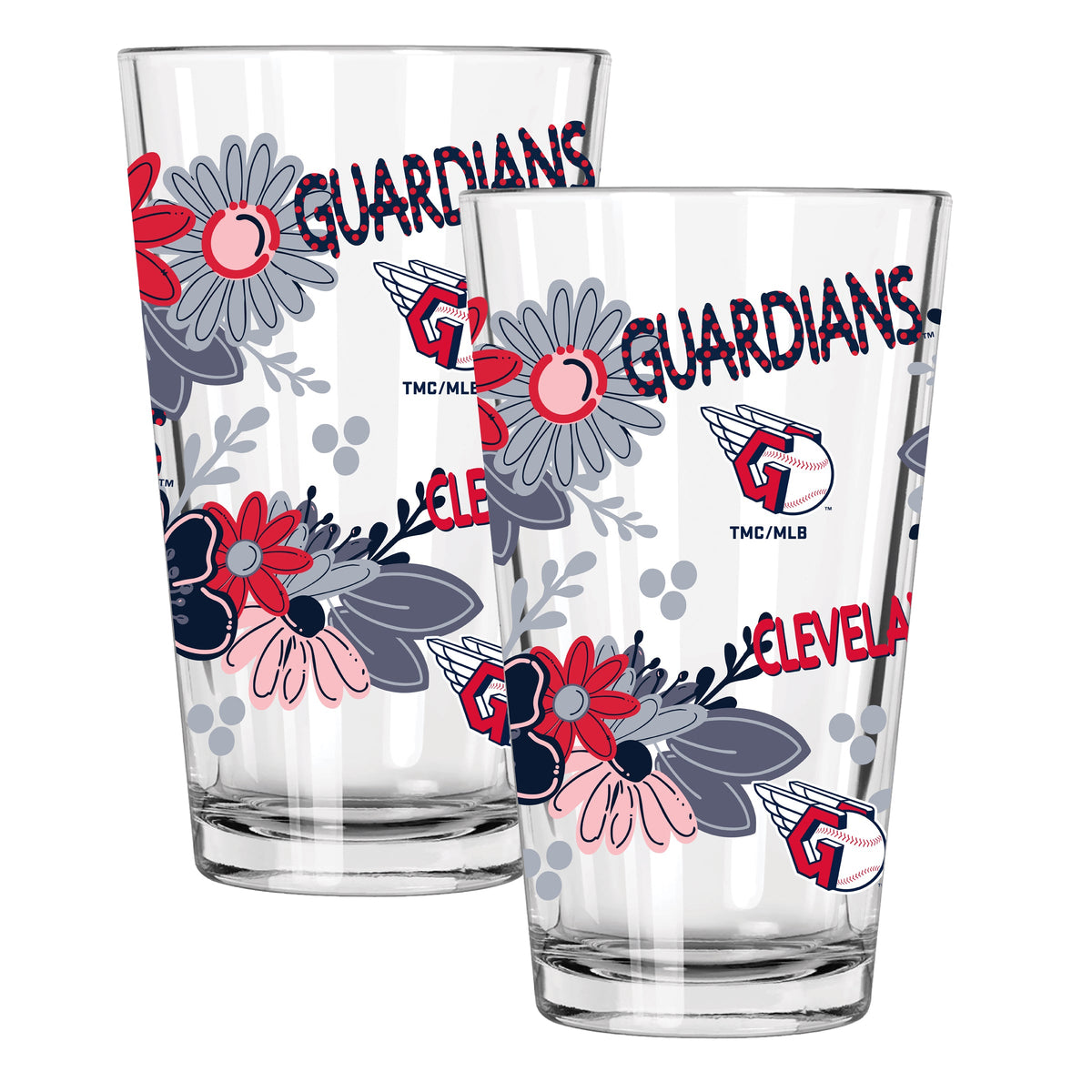 2pk 16oz Pint Glass, Direct Print, Flowers Design | Cleveland Guardians