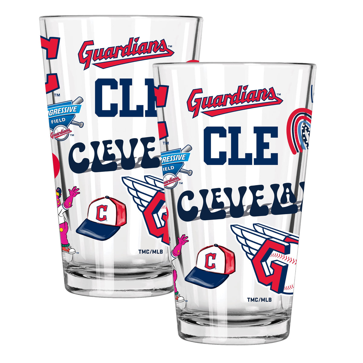 2pk 16oz Pint Glass, Direct Print, Loco Design | Cleveland Guardians