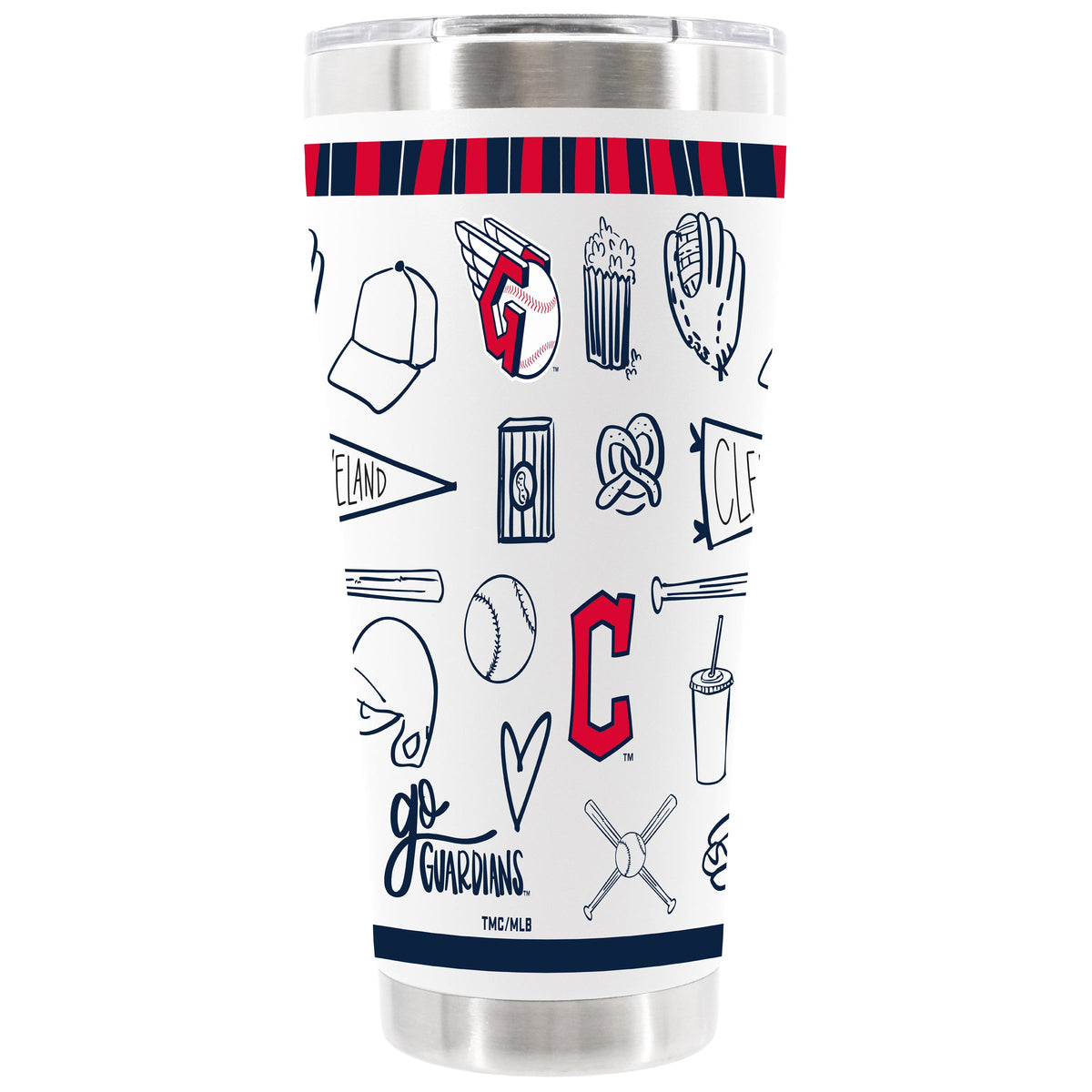 30oz White Stainless Steel Tumbler, Direct Print, Sketchpad Design | Cleveland Guardians
