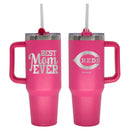 40oz Pink Stainless Steel Colossal Tumbler, Etched, Best Mom Ever Design, Cincinnati Reds