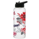 34oz White Quencher Water Bottle, Direct Print, Flowers Design | Cincinnati Reds