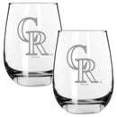 2pk 15oz Stemless Wine Glass, ETC, Colorado Rockies