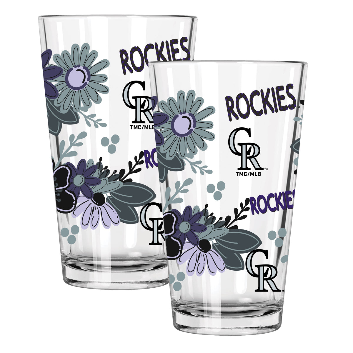 2pk 16oz Pint Glass, Direct Print, Flowers Design | Colorado Rockies
