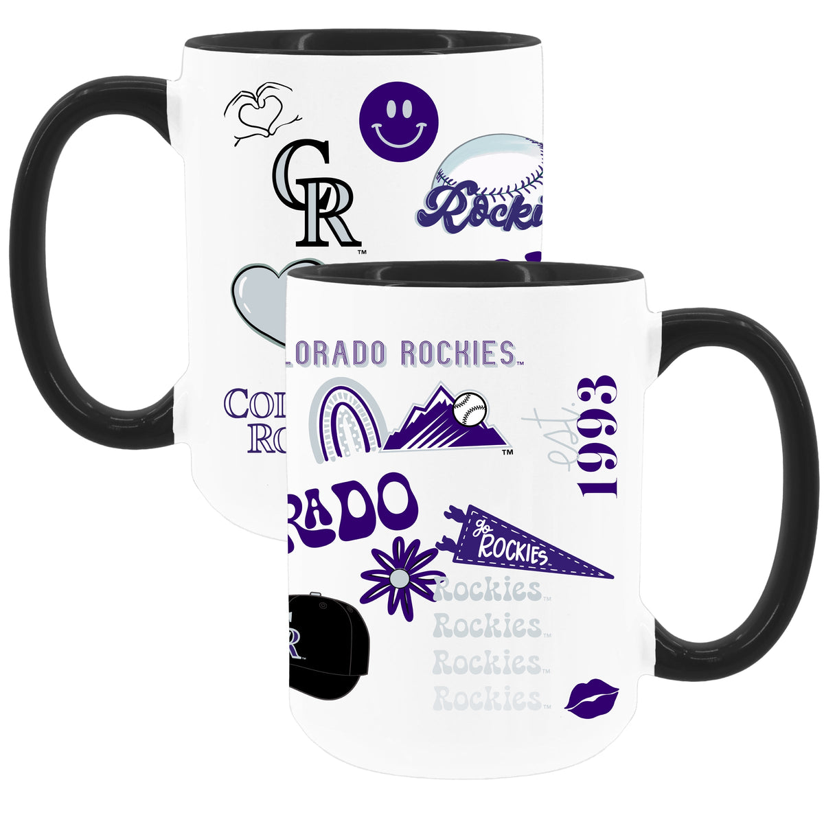 2pk 15oz White Mug with Black I/C | Colorado Rockies