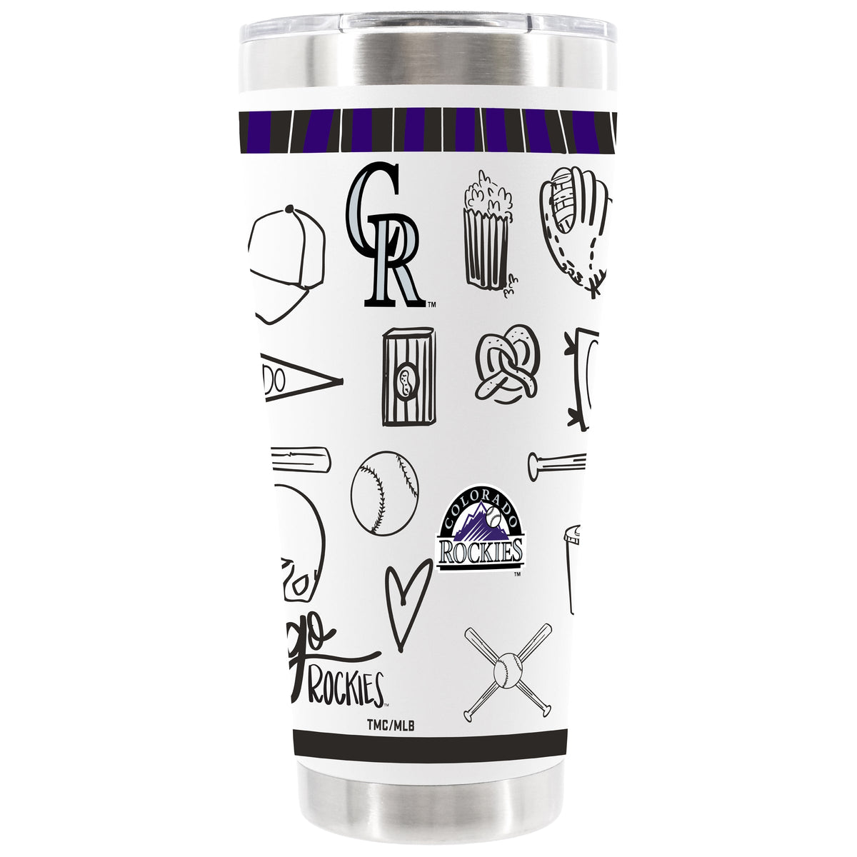 30oz White Stainless Steel Tumbler, Direct Print, Sketchpad Design | Colorado Rockies