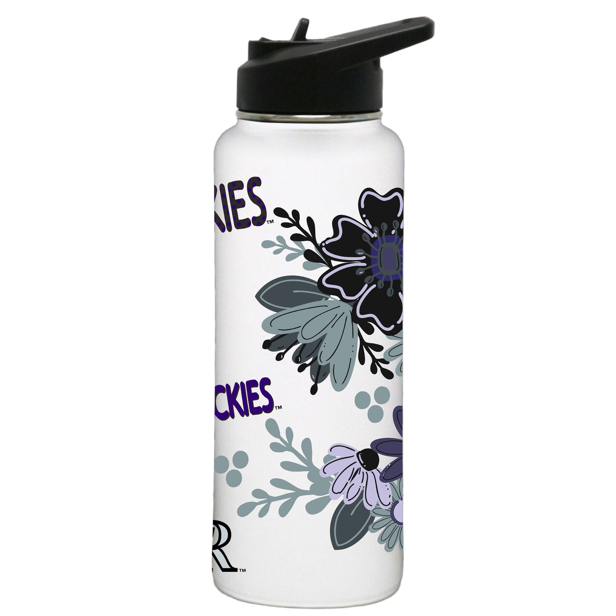 34oz White Quencher Water Bottle, Direct Print, Flowers Design | Colorado Rockies