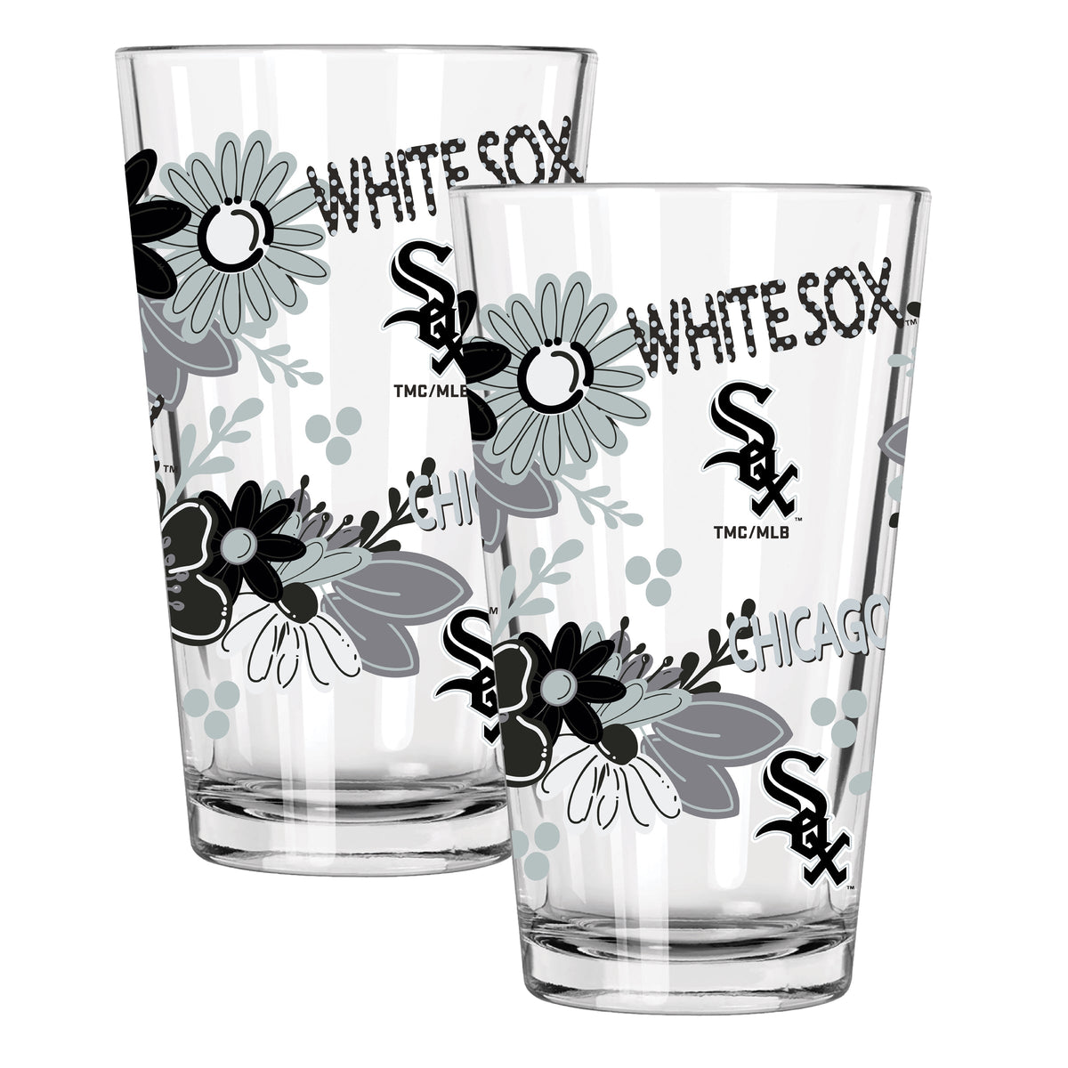 2pk 16oz Pint Glass, Direct Print, Flowers Design | Chicago White Sox