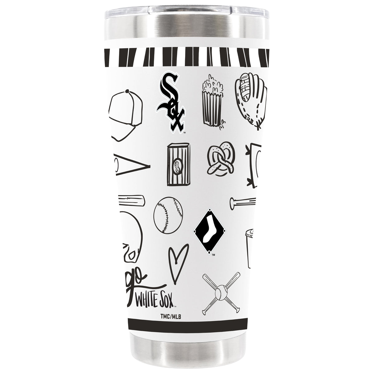 30oz White Stainless Steel Tumbler, Direct Print, Sketchpad Design | Chicago White Sox