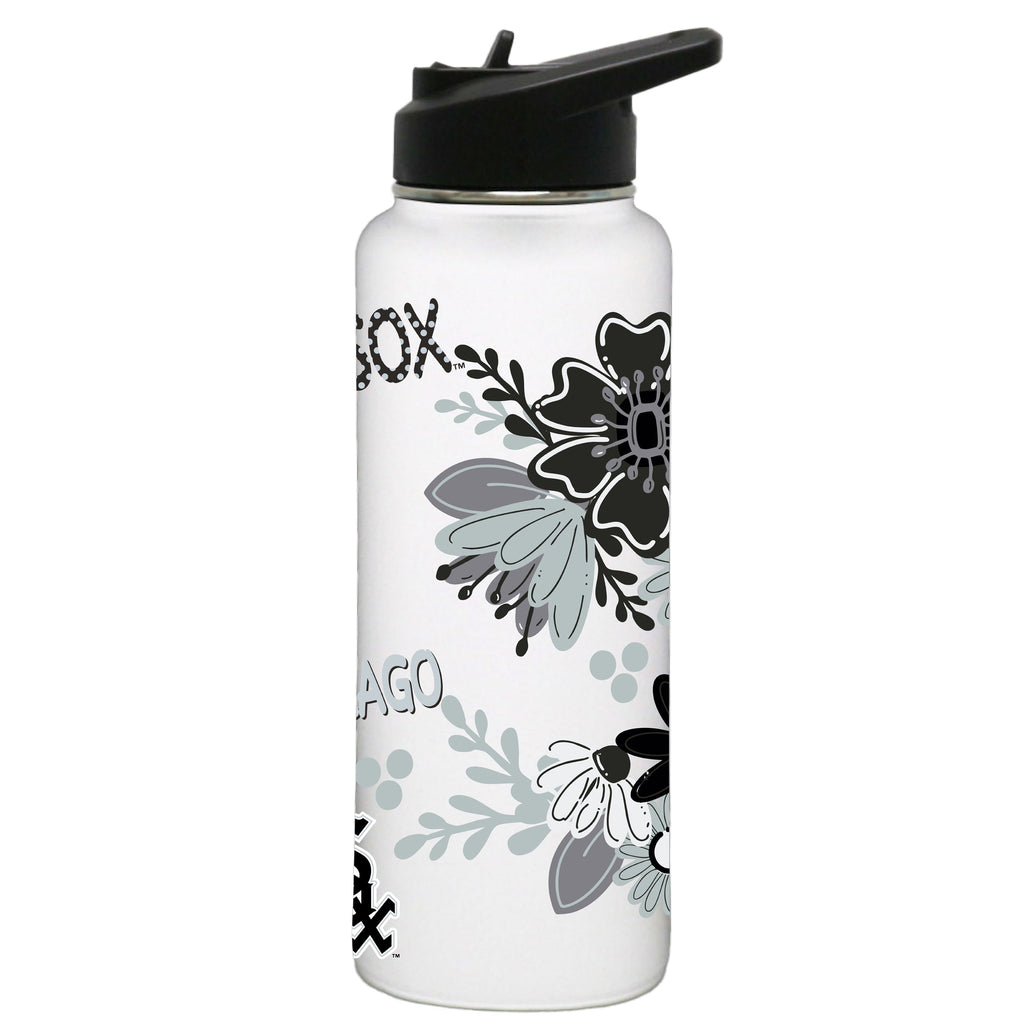 34oz White Quencher Water Bottle, Direct Print, Flowers Design | Chicago White Sox