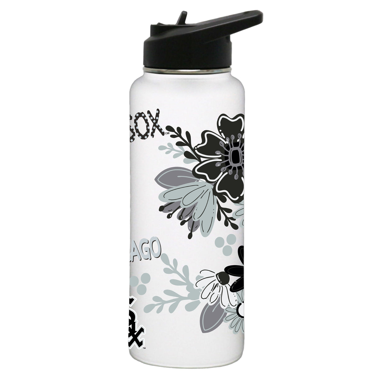 34oz White Quencher Water Bottle, Direct Print, Flowers Design | Chicago White Sox