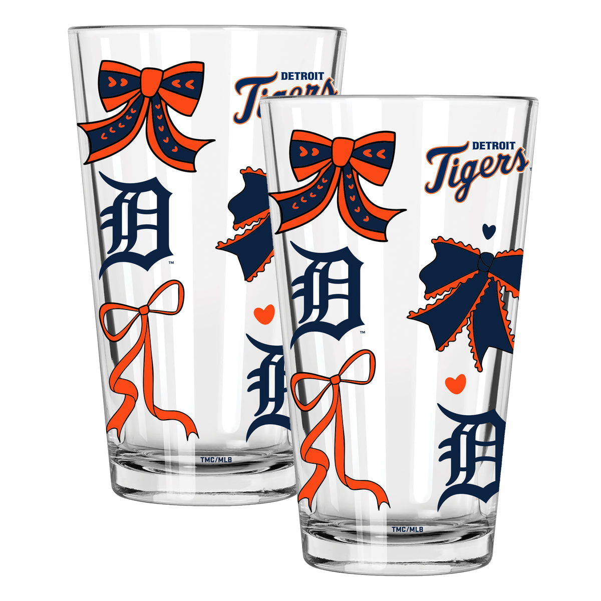  Tigers 2pk 16oz Bow Pint Glass 