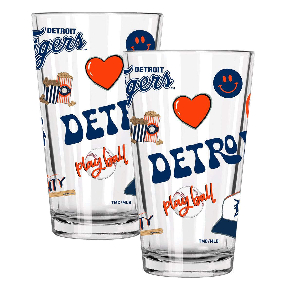 2pk 16oz Pint Glass, Direct Print, Loco Design | Detroit Tigers