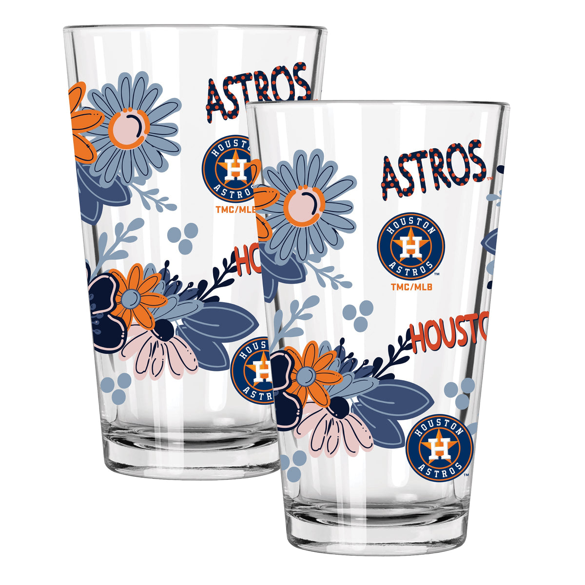 2pk 16oz Pint Glass, Direct Print, Flowers Design | Houston Astros