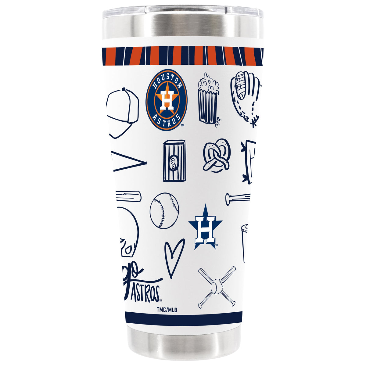 30oz White Stainless Steel Tumbler, Direct Print, Sketchpad Design | Houston Astros