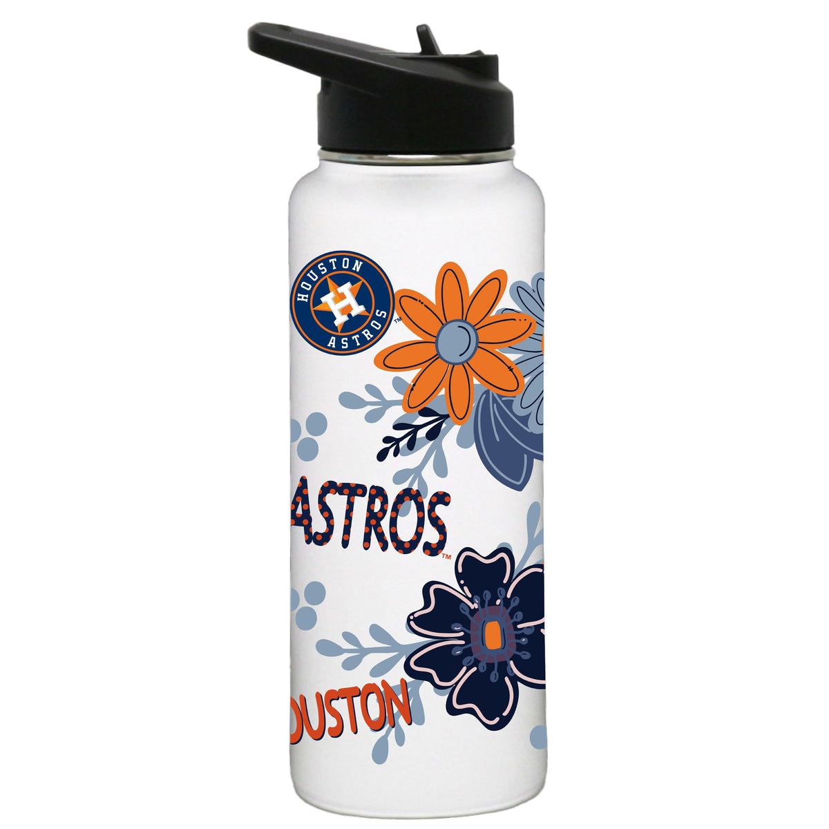 34oz White Quencher Water Bottle, Direct Print, Flowers Design | Houston Astros
