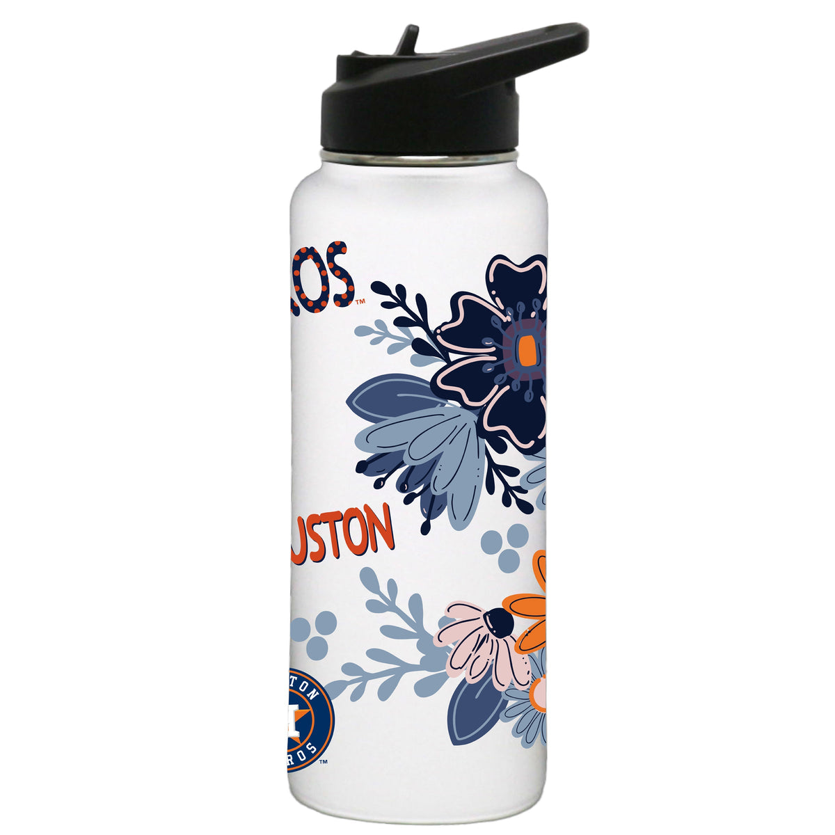 34oz White Quencher Water Bottle, Direct Print, Flowers Design | Houston Astros