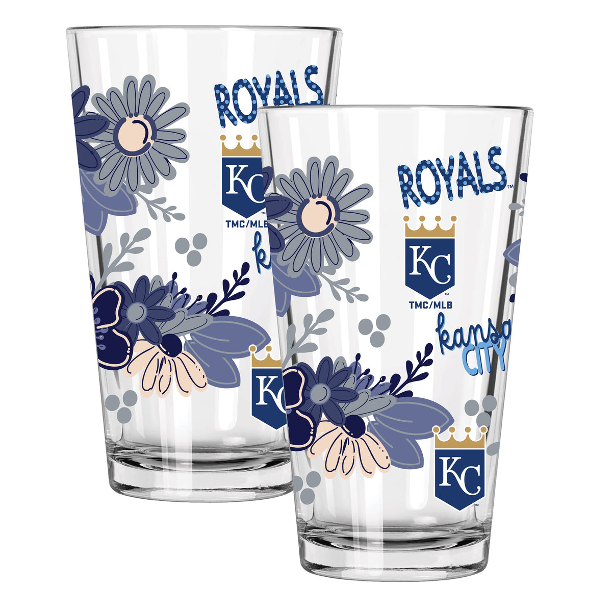 2pk 16oz Pint Glass, Direct Print, Flowers Design | Kansas City Royals
