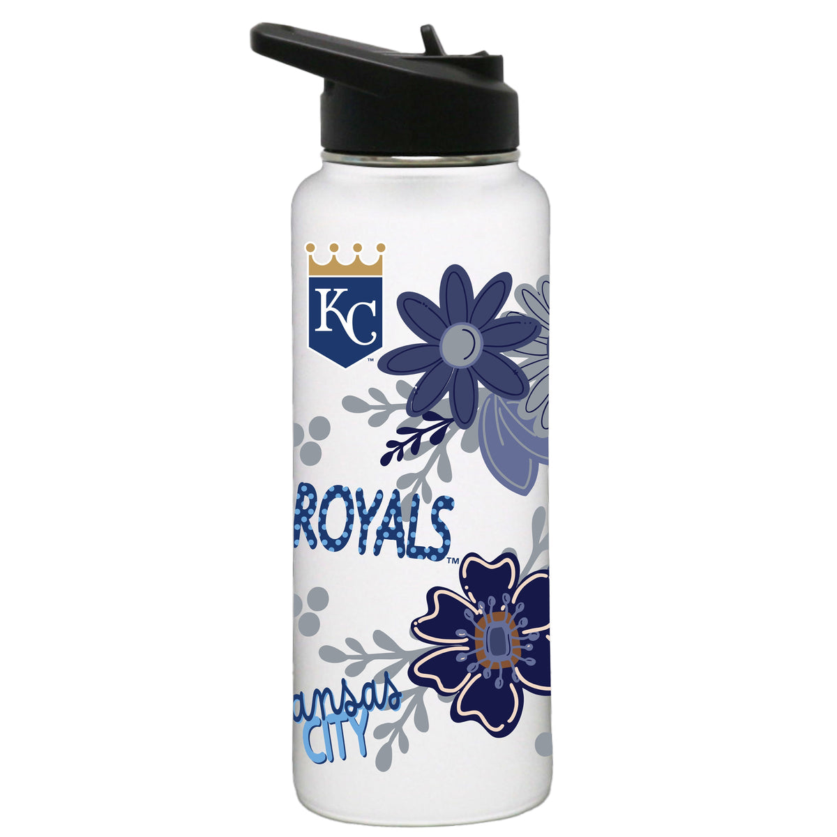 34oz White Quencher Water Bottle, Direct Print, Flowers Design | Kansas City Royals
