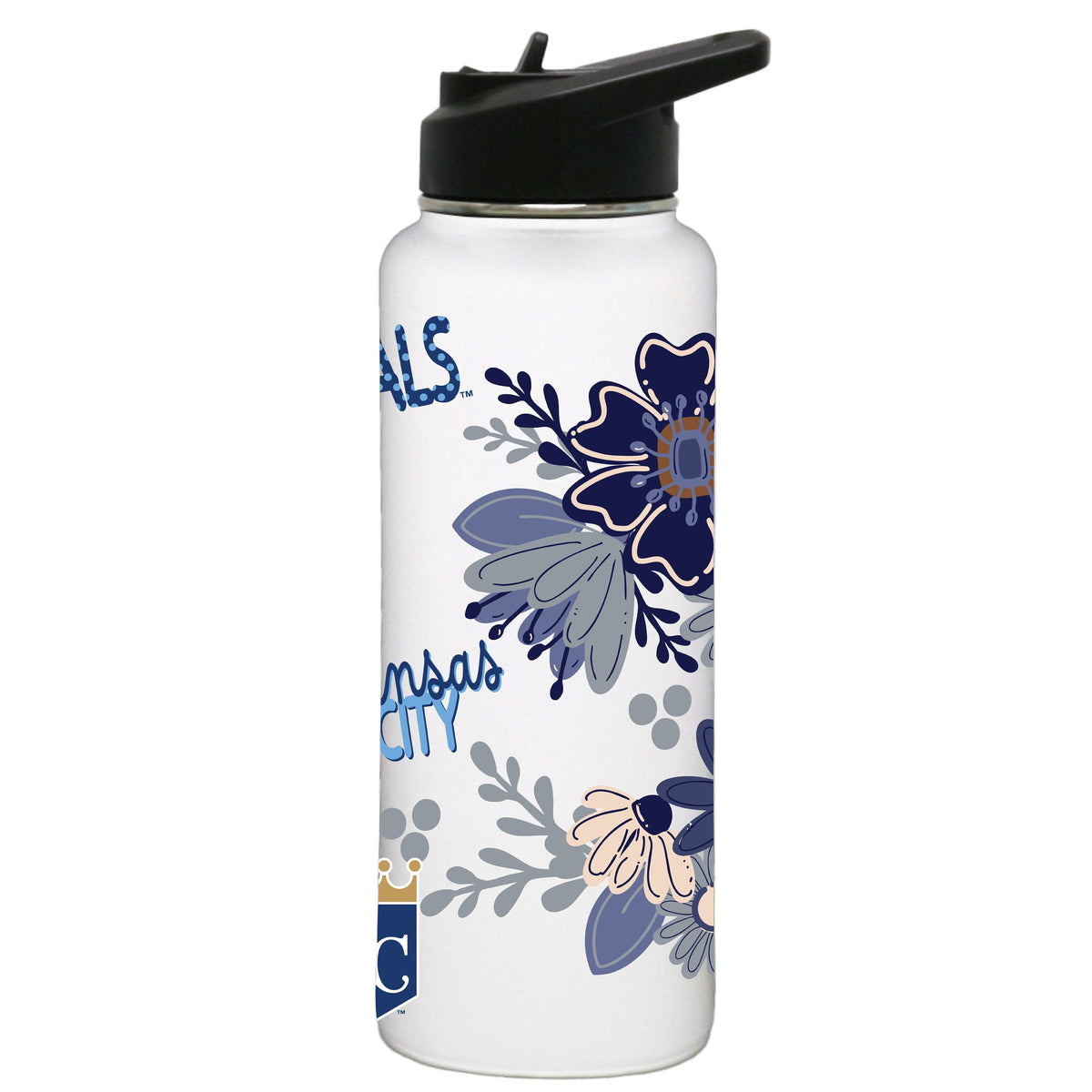 34oz White Quencher Water Bottle, Direct Print, Flowers Design | Kansas City Royals