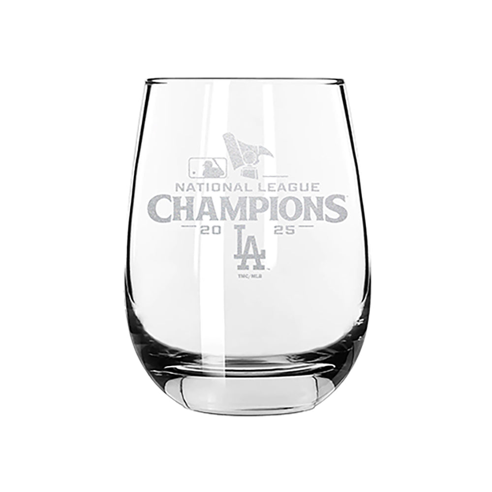 15oz Stemless Wine Glass, MLB National League Champs 2025, Etched, Los Angeles Dodgers