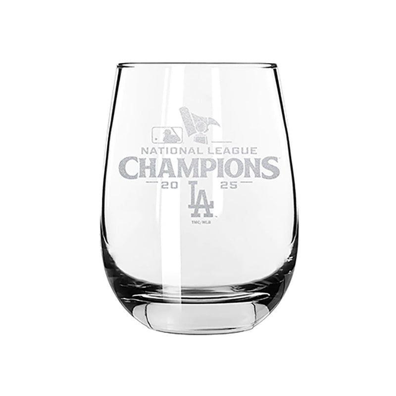 15oz Stemless Wine Glass, MLB National League Champs 2025, Etched, Los Angeles Dodgers