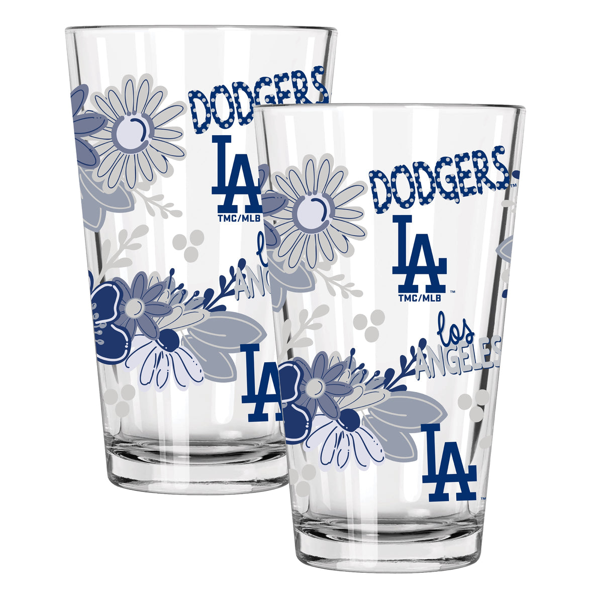 2pk 16oz Pint Glass, Direct Print, Flowers Design | Los Angeles Dodgers