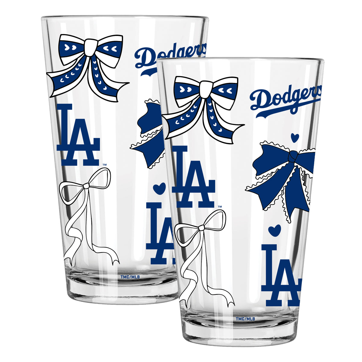  Dodgers 2pk 16oz Bow Pint Glass 