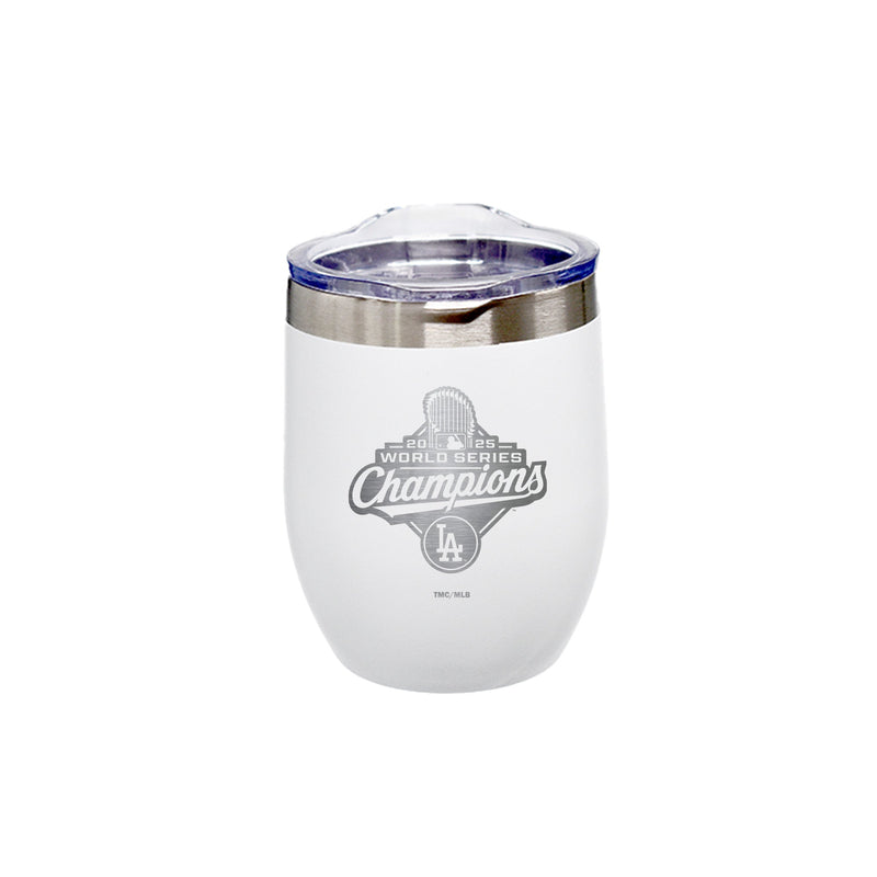 12oz White Stainless Steel Stemless Tumbler, MLB World Series Champs 2025, Etched, Los Angeles Dodgers