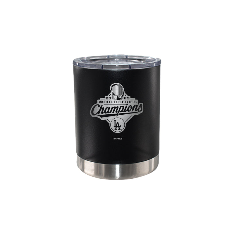 12oz Black Stainless Steel Lowball Tumbler, MLB World Series Champs 2025, Etched, Los Angeles Dodgers