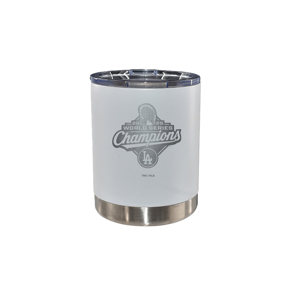 12oz White Stainless Steel Lowball Tumbler, MLB World Series Champs 2025, Etched, Los Angeles Dodgers