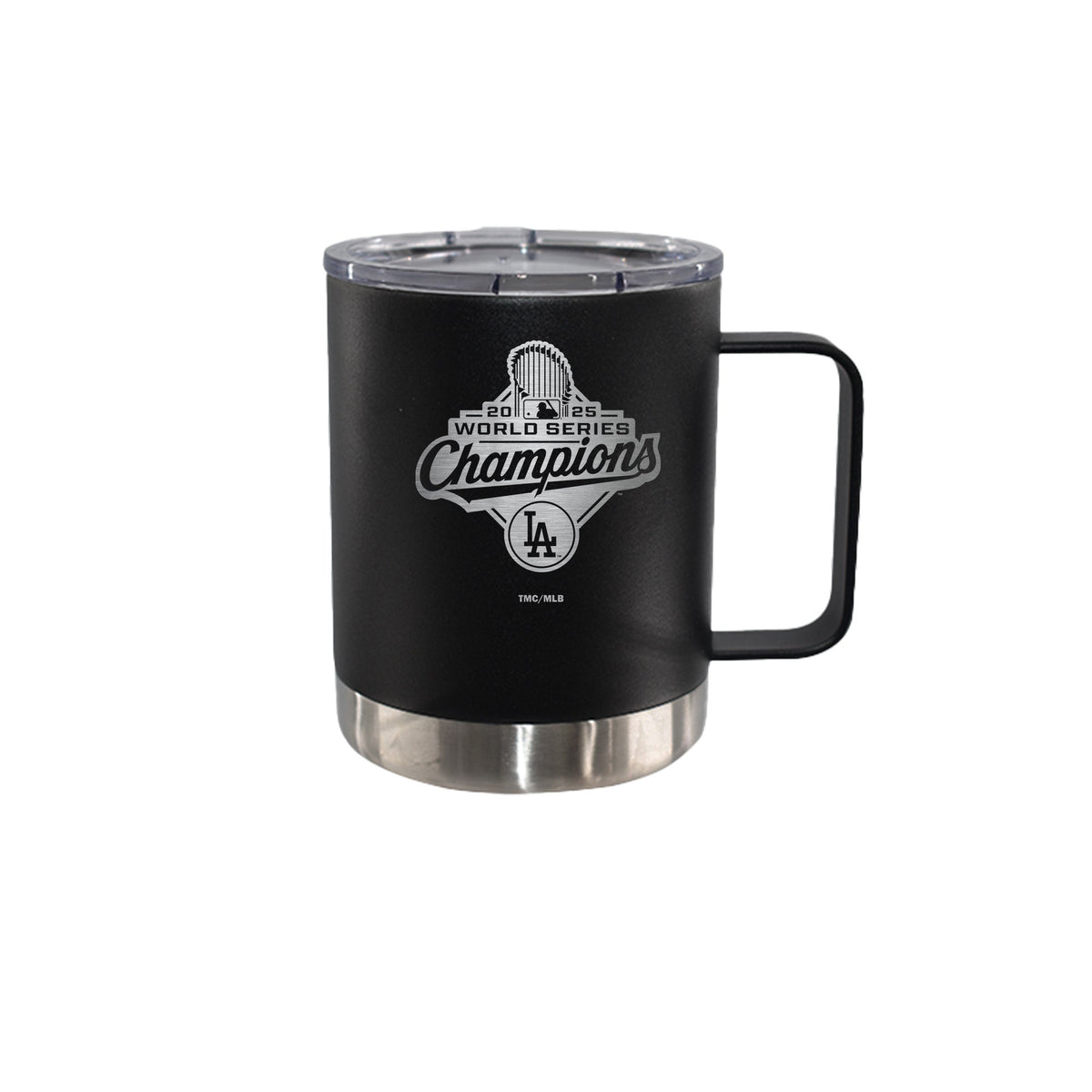 12oz Black Stainless Steel Lowball Tumbler with Handle, MLB World Series Champs 2025, Etched, Los Angeles Dodgers