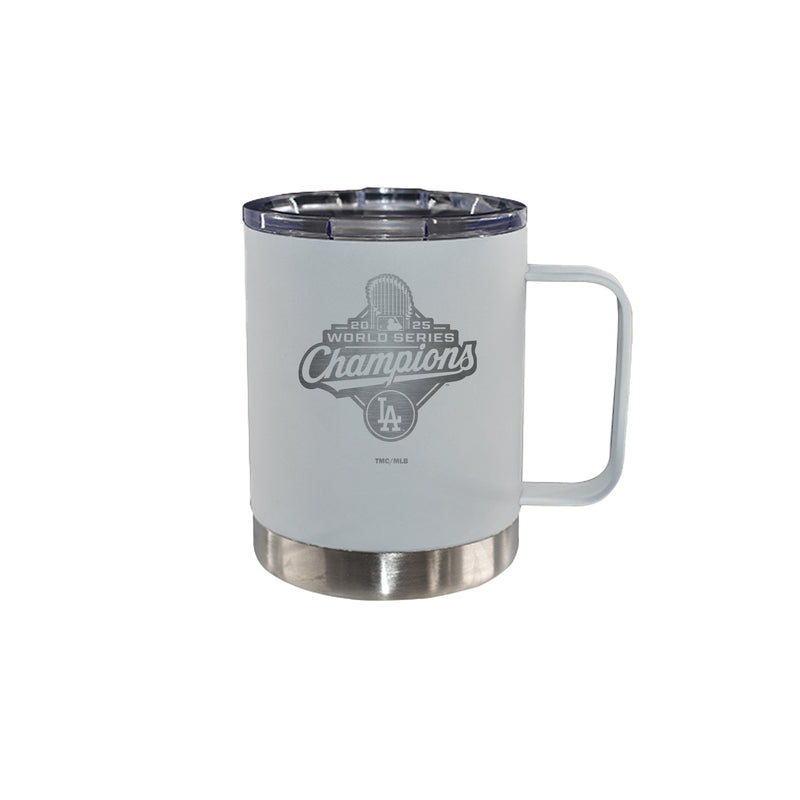 12oz White Stainless Steel Lowball Tumbler with Handle, MLB World Series Champs 2025, Etched, Los Angeles Dodgers