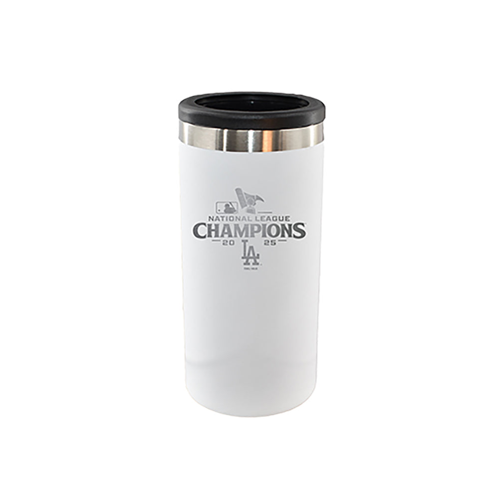 12oz White Stainless Steel Slim Can Holder, MLB National League Champs 2025, Etched, Los Angeles Dodgers