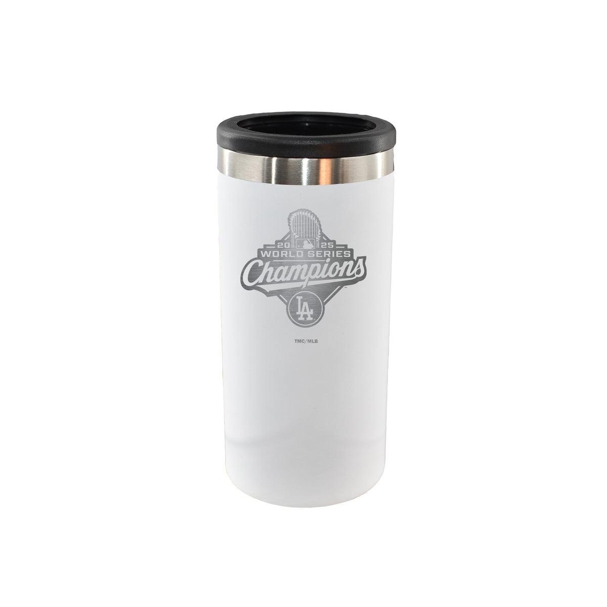 12oz White Stainless Steel Slim Can Holder, MLB World Series Champs 2025, Etched, Los Angeles Dodgers