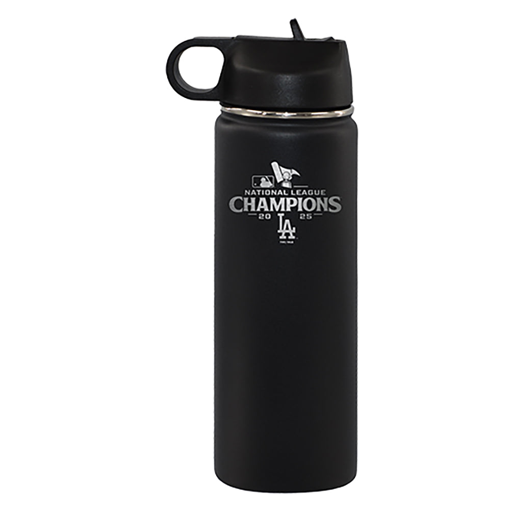 22oz Black Stainless Steel Water Bottle, MLB National League Champs 2025, Etched, Los Angeles Dodgers