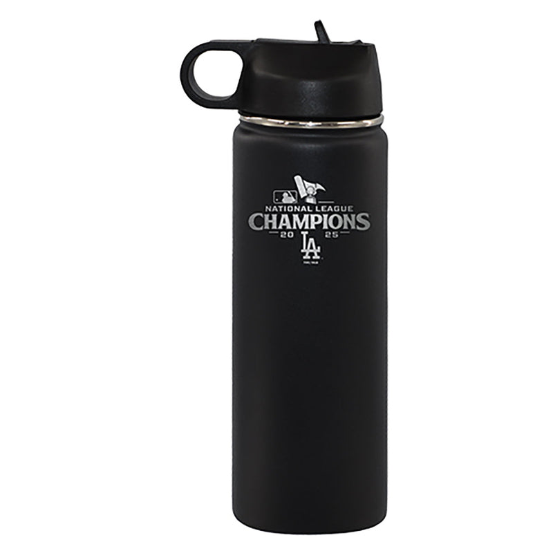 22oz Black Stainless Steel Water Bottle, MLB National League Champs 2025, Etched, Los Angeles Dodgers