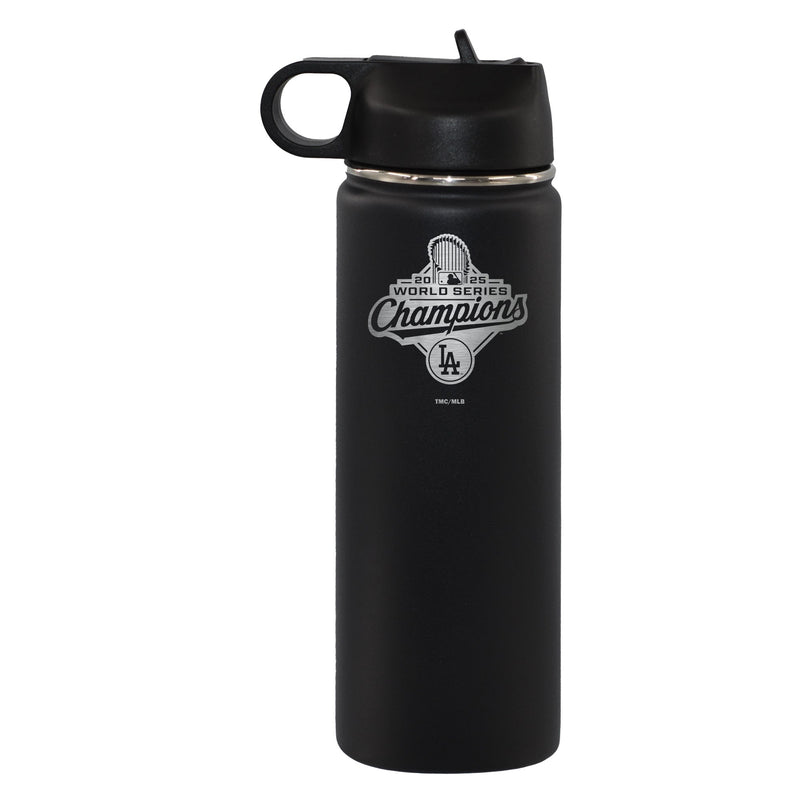 22oz Black Stainless Steel Water Bottle, MLB World Series Champs 2025, Etched, Los Angeles Dodgers