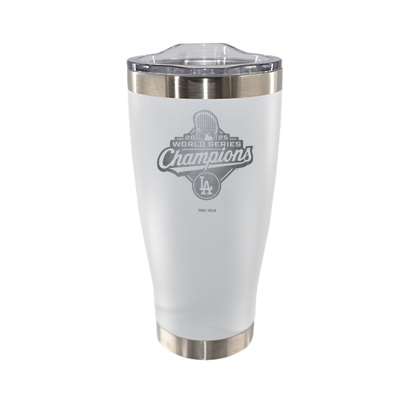 20oz White Stainless Steel Tumbler, MLB World Series Champs 2025, Etched, Los Angeles Dodgers