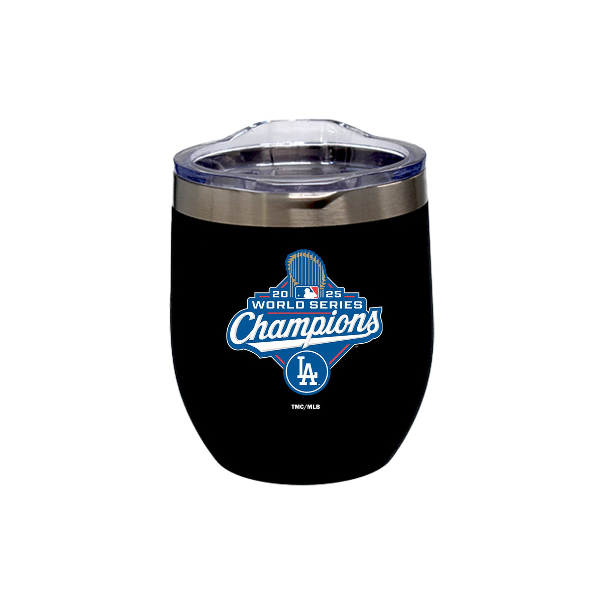16oz Black Stainless Steel Stemless Tumbler, MLB World Series Champs 2025, Direct Print, Los Angeles Dodgers