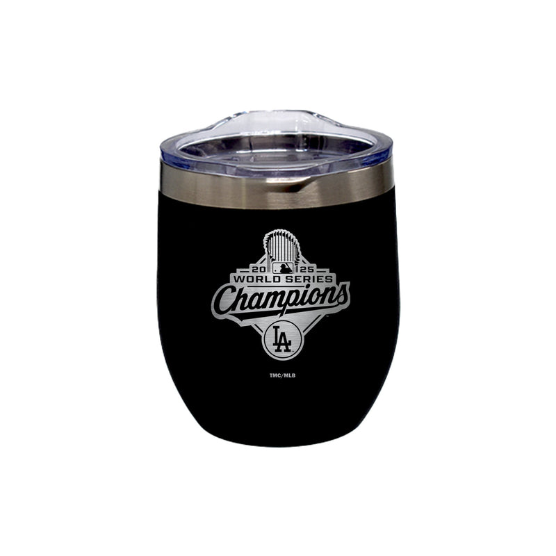 16oz Black Stainless Steel Stemless Tumbler, MLB World Series Champs 2025, Etched, Los Angeles Dodgers