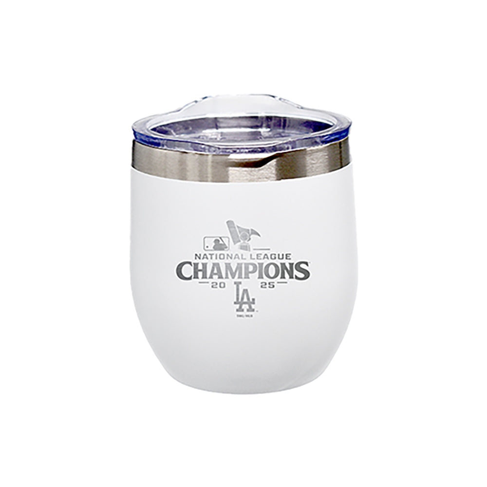 16oz White Stainless Steel Stemless Tumbler, MLB National League Champs 2025, Etched, Los Angeles Dodgers