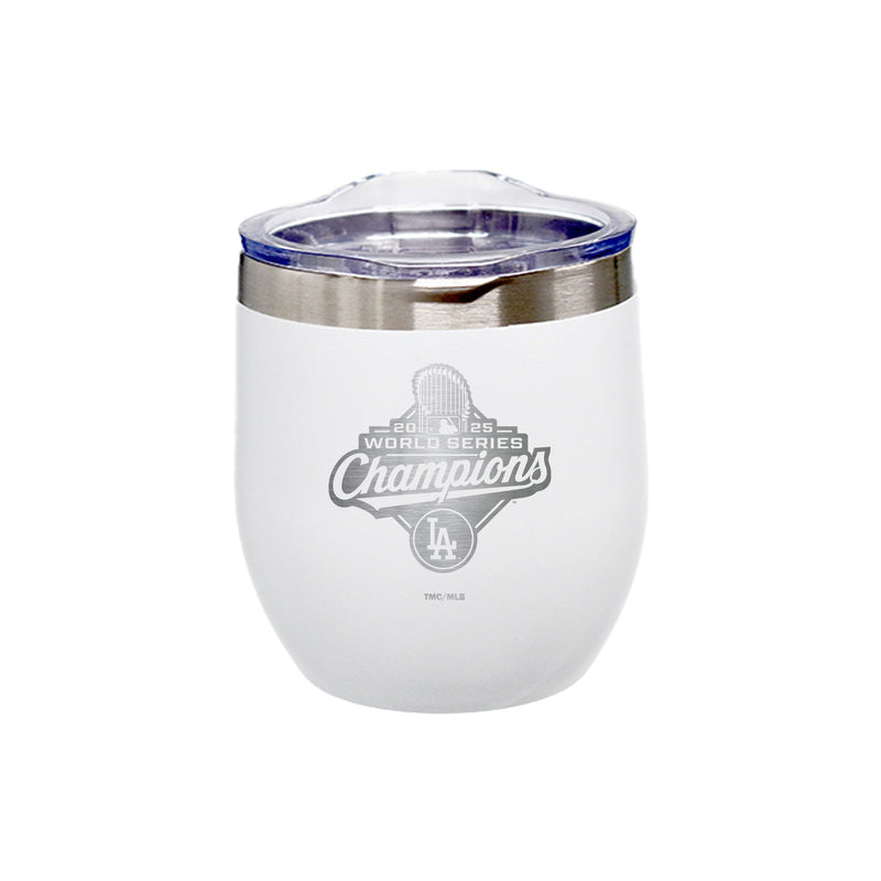16oz White Stainless Steel Stemless Tumbler, MLB World Series Champs 2025, Etched, Los Angeles Dodgers