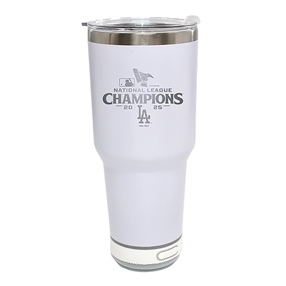 30oz White Bluetooth Tumbler, MLB National League Champs 2025, Etched, Los Angeles Dodgers