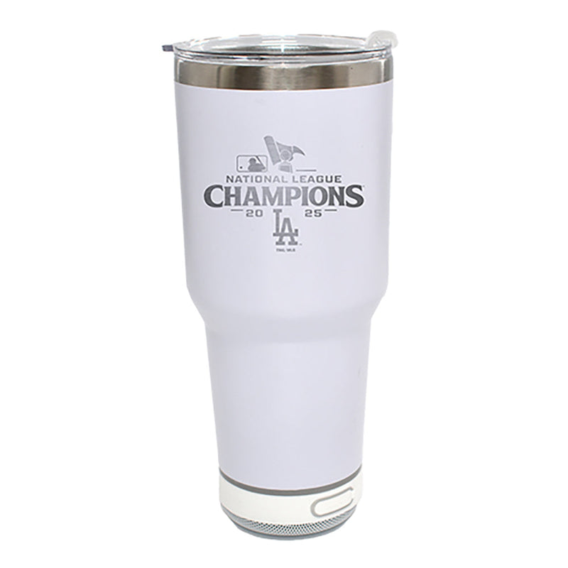 30oz White Bluetooth Tumbler, MLB National League Champs 2025, Etched, Los Angeles Dodgers