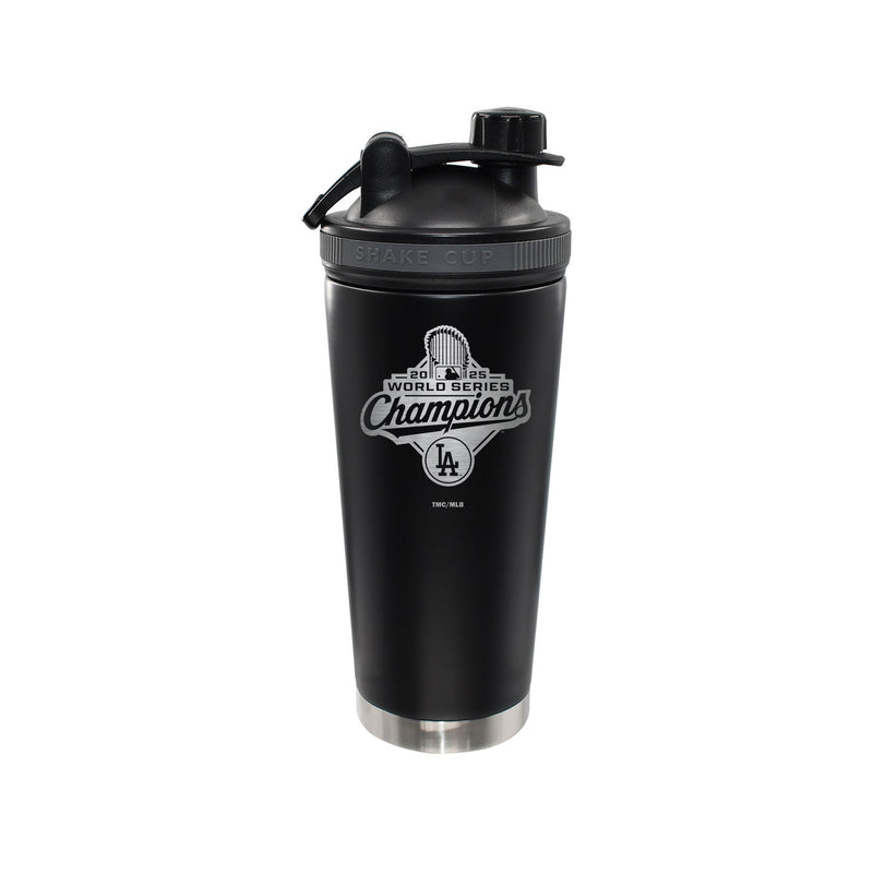 24oz Black Stainless Steel Beverage Shaker Bottle, MLB World Series Champs 2025, Etched, Los Angeles Dodgers