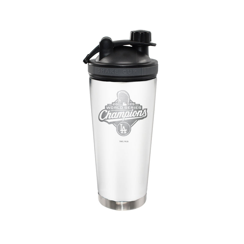 24oz White Stainless Steel Beverage Shaker Bottle, MLB World Series Champs 2025, Etched, Los Angeles Dodgers