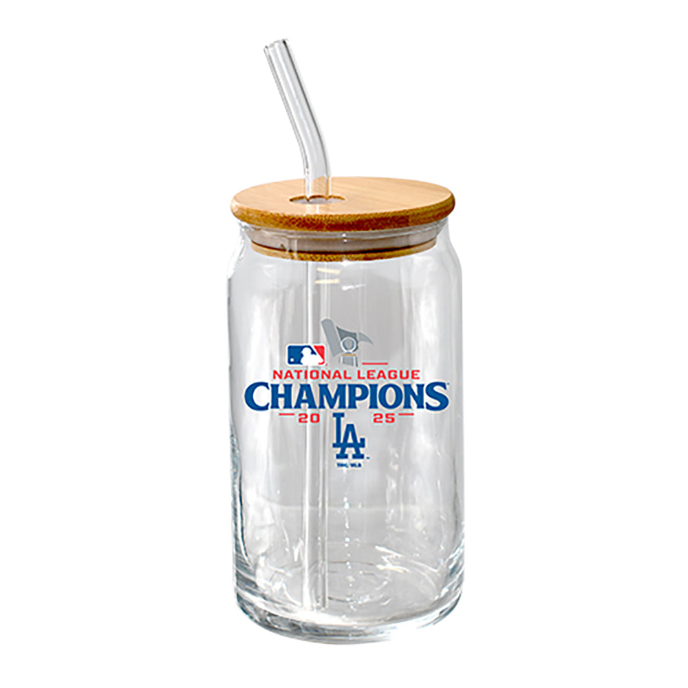 16oz Glass Tumbler with Bamboo Lid, MLB National League Champs 2025, Direct Print, Los Angeles Dodgers